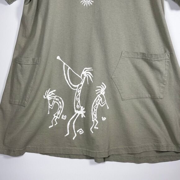 Vintage Cactus California Tunic Dress Womens XL Green Kokopelli Art Made in USA - Picture 4 of 12